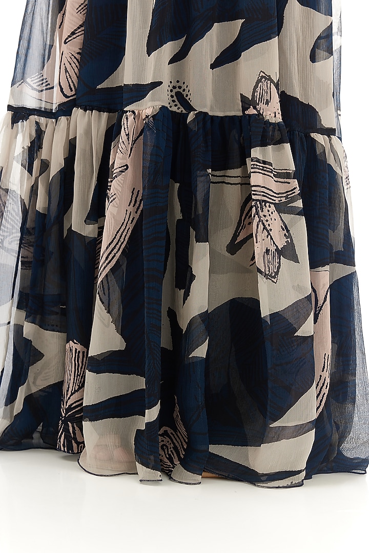 Blue & Off-White Chiffon Floral Printed Maxi Vacation Dress by Koai at Pernia's Pop Up Shop