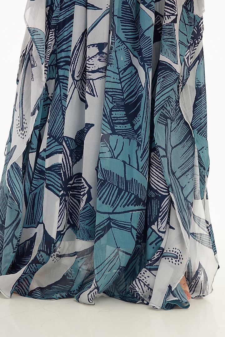 Sky Blue & White Chiffon Floral Printed Kaftan by Koai at Pernia's Pop Up Shop