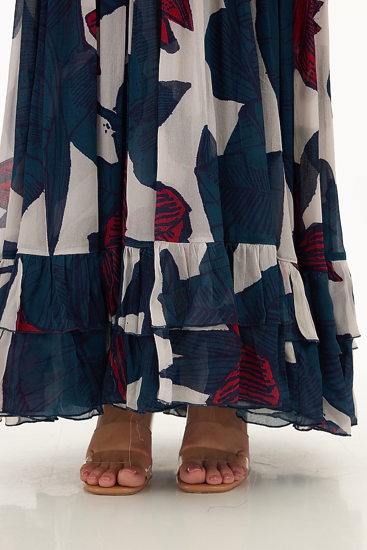 Multi-Colored Chiffon Floral Printed Frilled Maxi Vacation Dress by Koai at Pernia's Pop Up Shop
