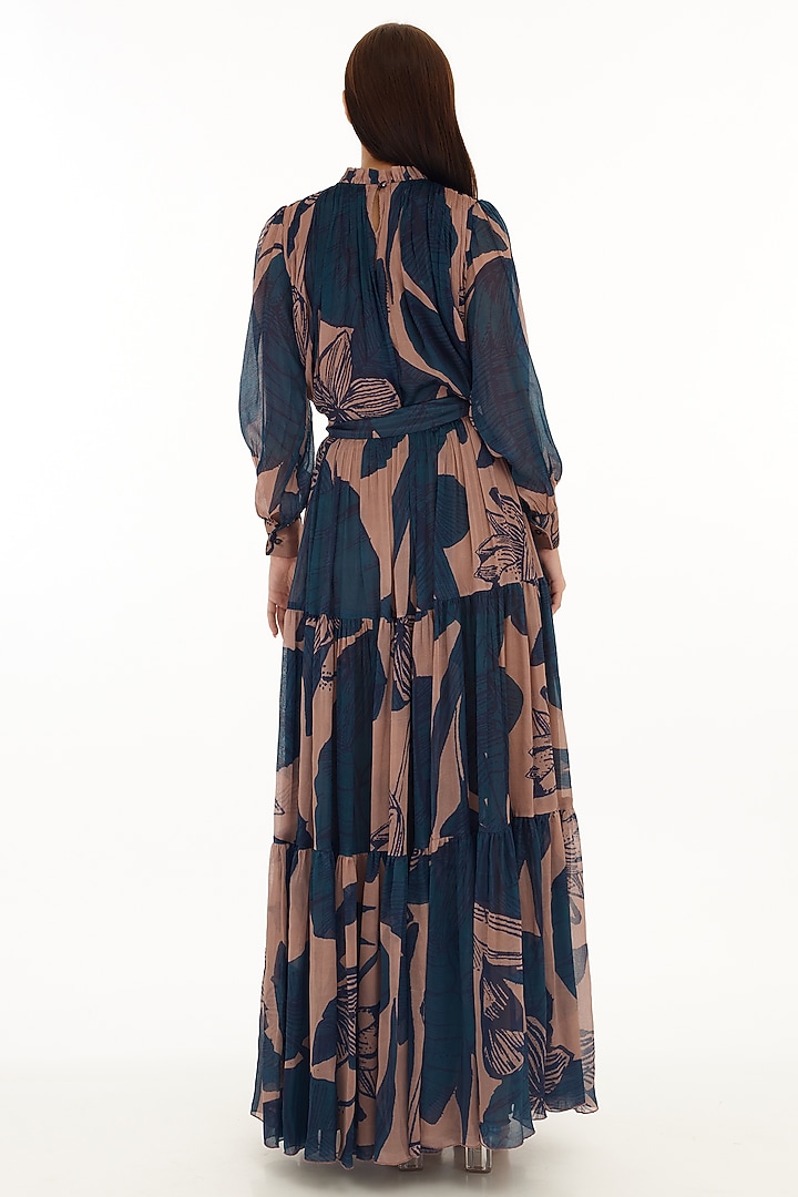 Orange & Blue Chiffon Floral Printed Top by Koai at Pernia's Pop Up Shop