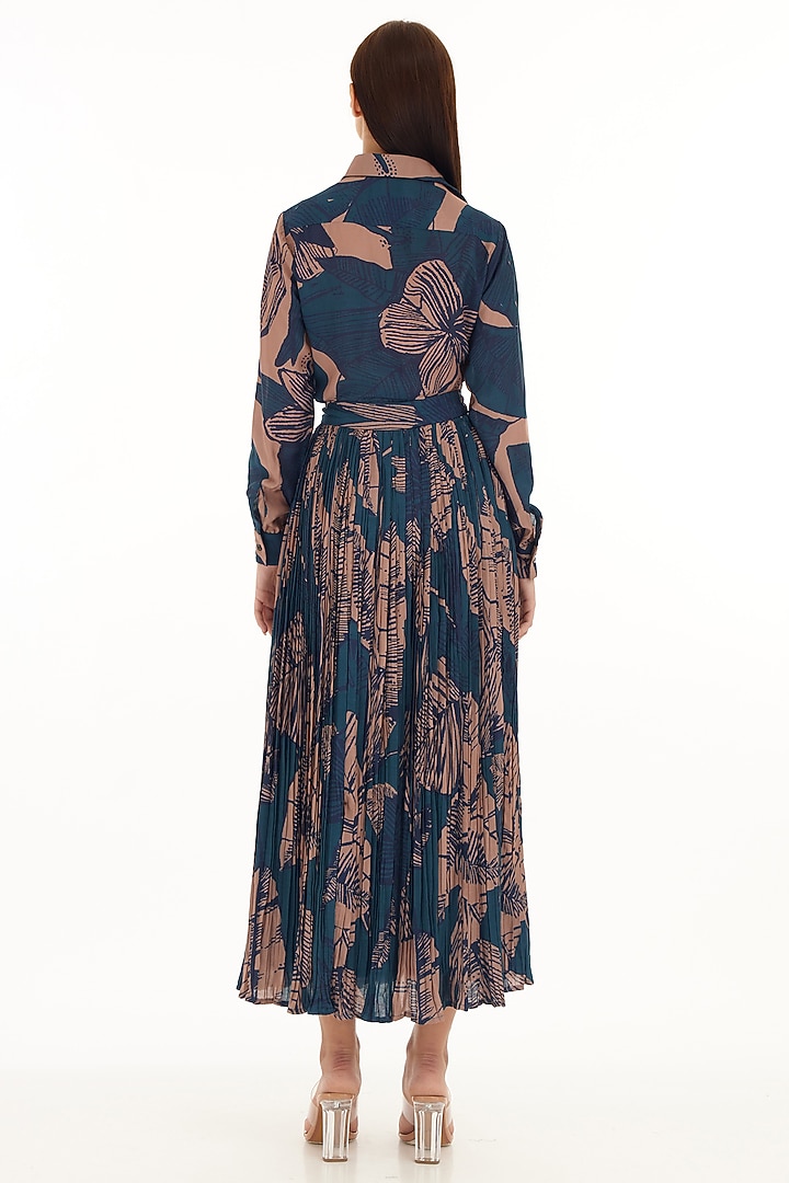 Orange & Blue Muslin Cotton Silk Floral Printed Shirt by Koai at Pernia's Pop Up Shop