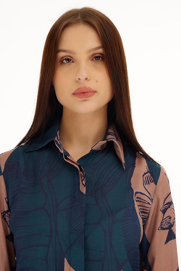 Orange & Blue Muslin Cotton Silk Floral Printed Shirt by Koai at Pernia's Pop Up Shop