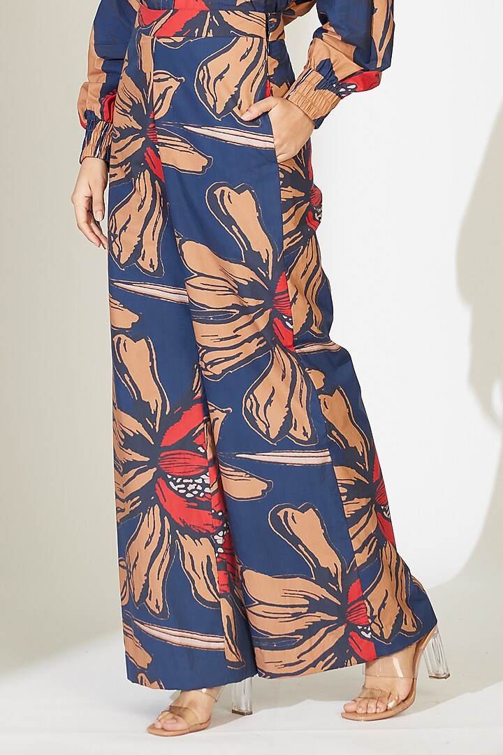 Blue & Orange Poplin Cotton Floral Printed Shirt by Koai at Pernia's Pop Up Shop