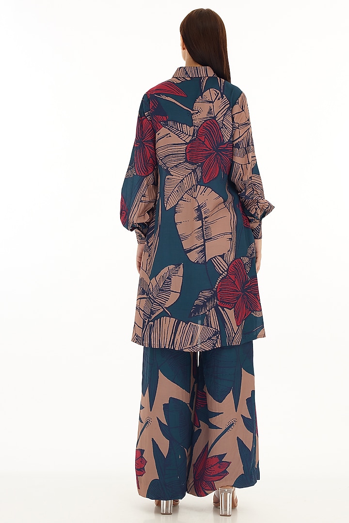 Multi-Colored Muslin Cotton Silk Floral Printed Long Shirt by Koai at Pernia's Pop Up Shop