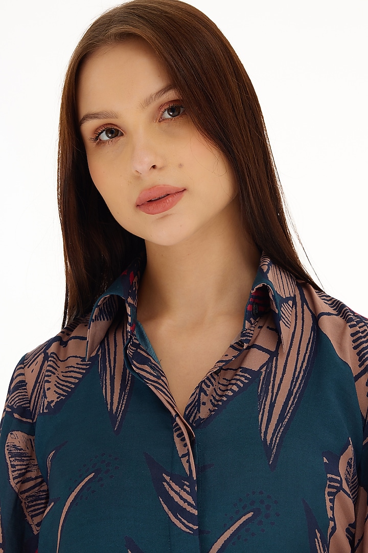 Multi-Colored Muslin Cotton Silk Floral Printed Long Shirt by Koai at Pernia's Pop Up Shop