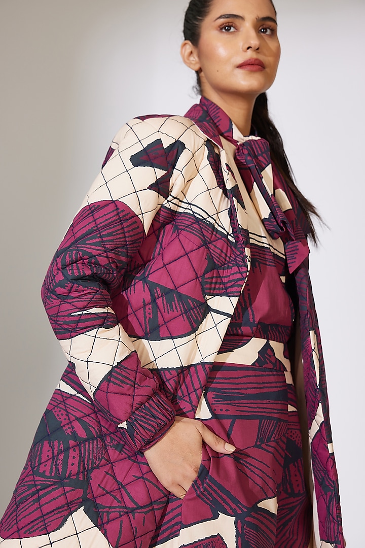 Off-White & Hot Pink Poplin Cotton Floral Printed Jacket by Koai at Pernia's Pop Up Shop