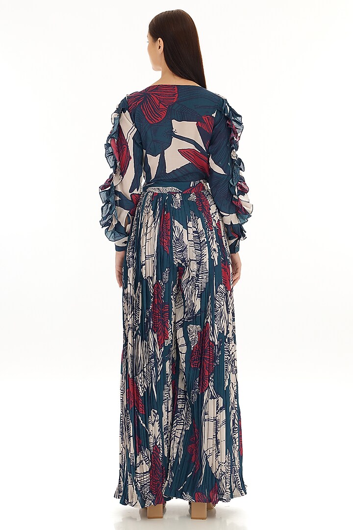 Multi-Colored Muslin Cotton Silk Floral Printed Frilled Top by Koai at Pernia's Pop Up Shop