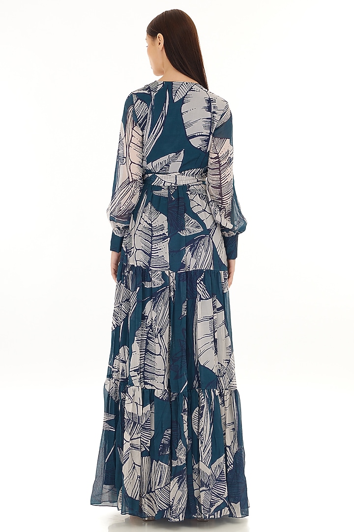 Sky Blue & White Chiffon Floral Printed Wrap Maxi Vacation Dress by Koai at Pernia's Pop Up Shop
