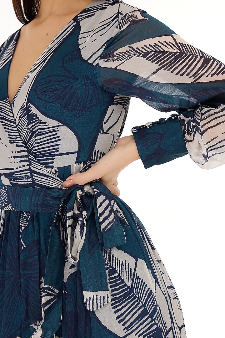 Sky Blue & White Chiffon Floral Printed Wrap Maxi Vacation Dress by Koai at Pernia's Pop Up Shop