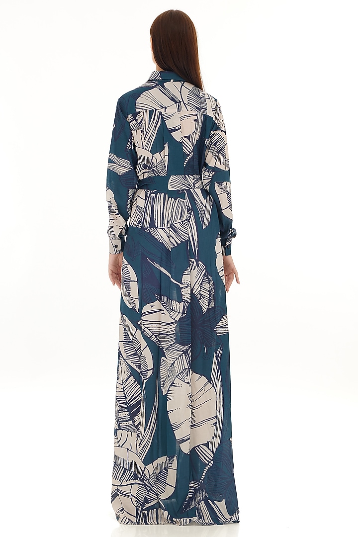 Sky Blue & White Muslin Cotton Silk Floral Printed Shirt Maxi Vacation Dress by Koai at Pernia's Pop Up Shop