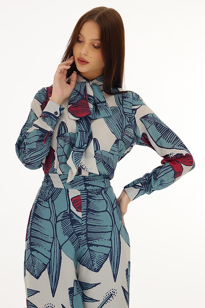 Multi-Colored Muslin Cotton Silk Floral Printed Bow-Tie Shirt by Koai at Pernia's Pop Up Shop