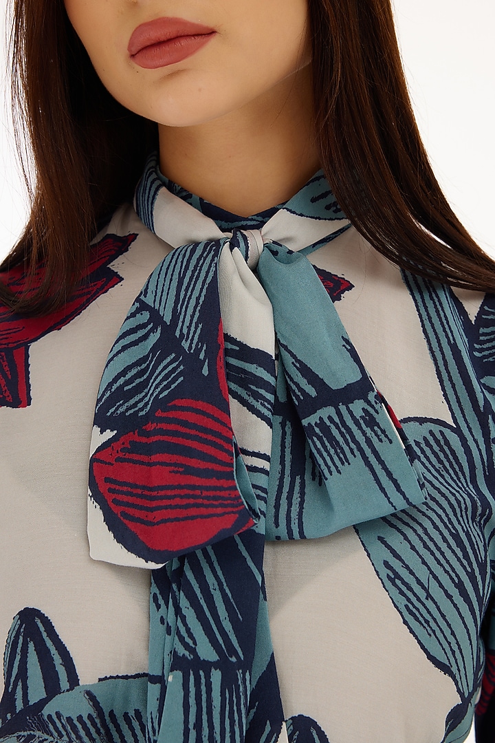 Multi-Colored Muslin Cotton Silk Floral Printed Bow-Tie Shirt by Koai at Pernia's Pop Up Shop
