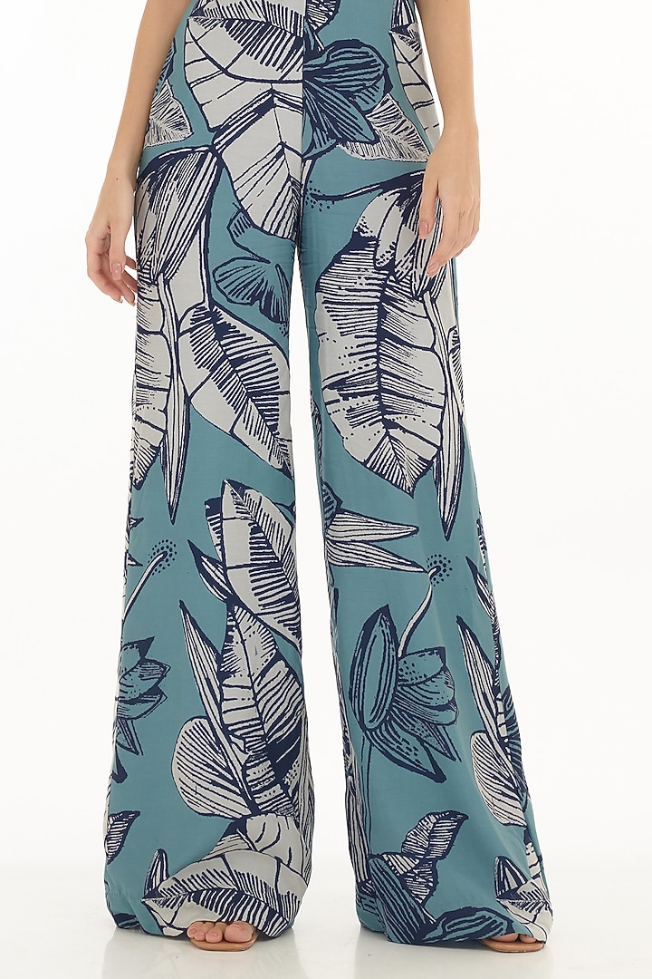 Blue & White Muslin Cotton Silk Floral Printed Jumpsuit by Koai at Pernia's Pop Up Shop