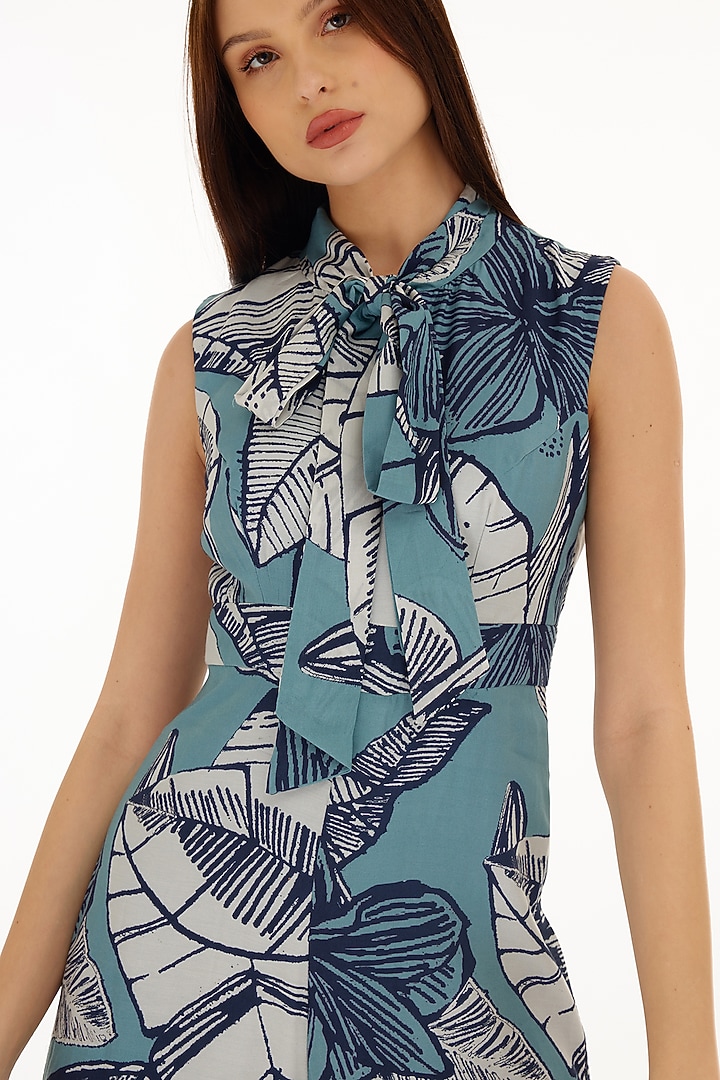 Blue & White Muslin Cotton Silk Floral Printed Jumpsuit by Koai at Pernia's Pop Up Shop
