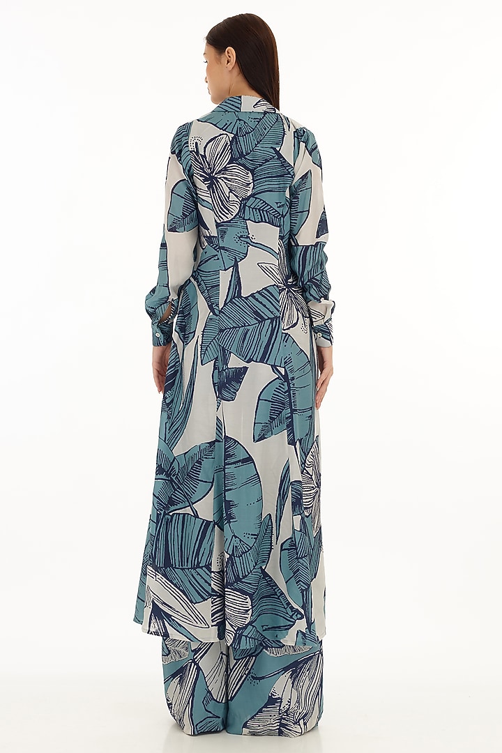 White & Blue Muslin Cotton Silk Floral Printed Cape by Koai at Pernia's Pop Up Shop