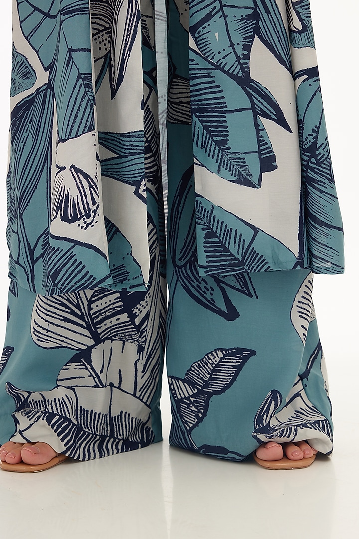 White & Blue Muslin Cotton Silk Floral Printed Cape by Koai at Pernia's Pop Up Shop