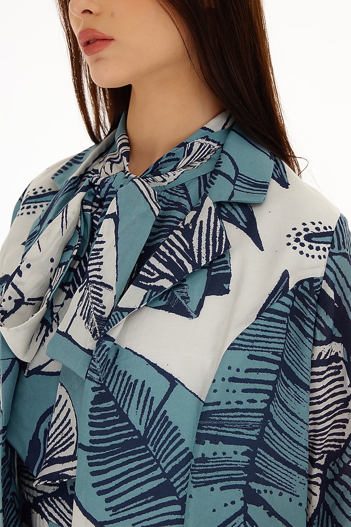 White & Blue Muslin Cotton Silk Floral Printed Cape by Koai at Pernia's Pop Up Shop