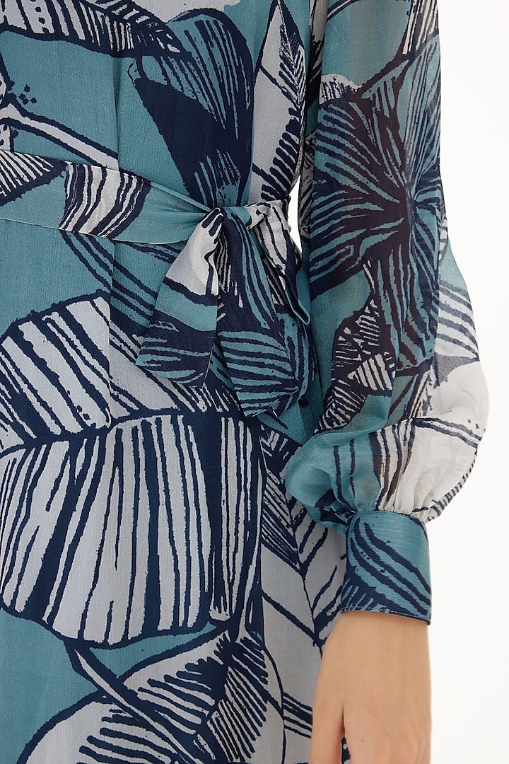 Blue & White Chiffon Floral Printed Midi Vacation Dress by Koai at Pernia's Pop Up Shop