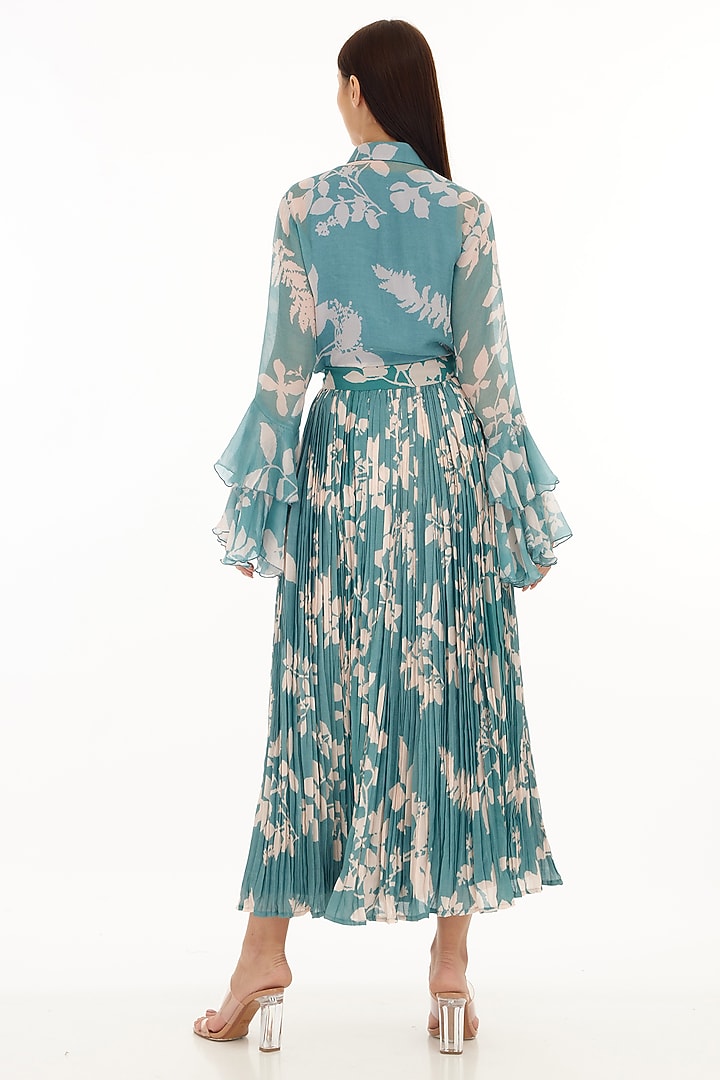 Light Blue & White Chiffon Floral Printed Frill Top by Koai at Pernia's Pop Up Shop