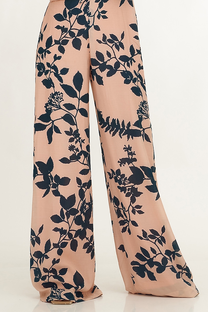 Pink & Teal Muslin Cotton Silk Floral Printed Bow-Tie Jumpsuit by Koai at Pernia's Pop Up Shop