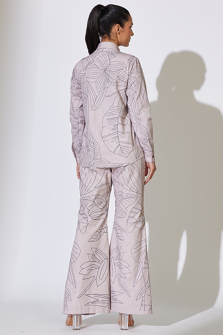 Grey Poplin Cotton Embroidered Shirt by Koai at Pernia's Pop Up Shop