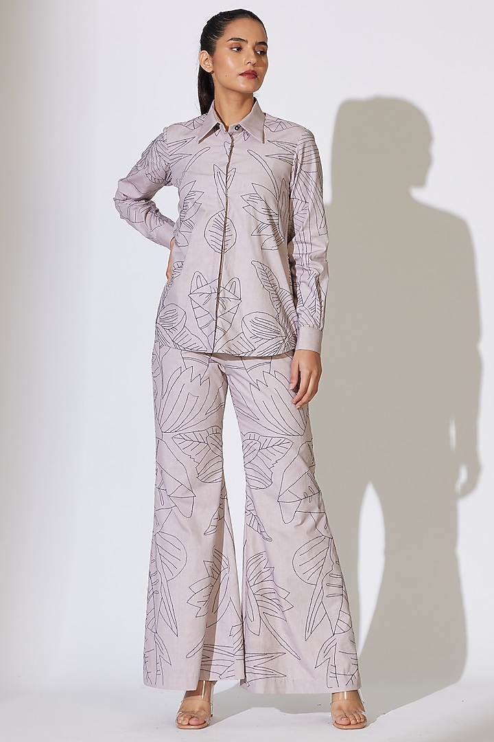 Grey Poplin Cotton Embroidered Shirt by Koai at Pernia's Pop Up Shop