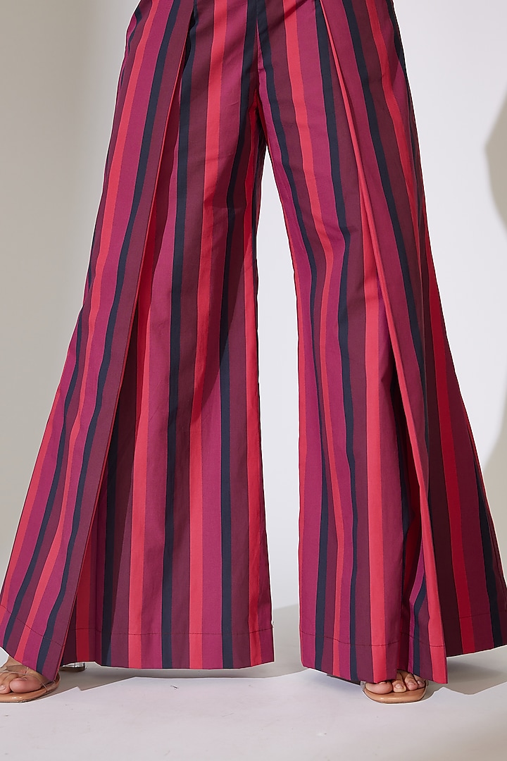 Multi-Colored Poplin Cotton Striped Pleated Pants by Koai
