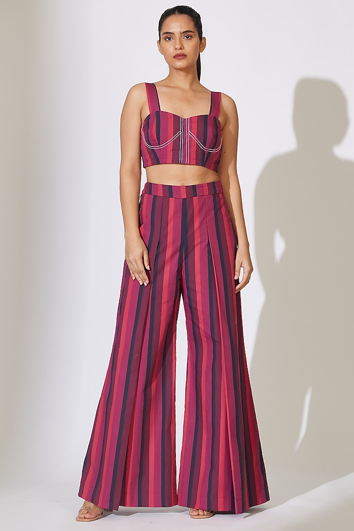 Multi-Colored Poplin Cotton Striped Pleated Pants by Koai at Pernia's Pop Up Shop