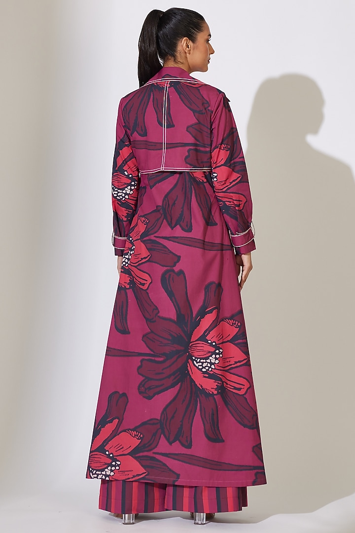 Red & Maroon Poplin Cotton Floral Printed Jacket by Koai at Pernia's Pop Up Shop