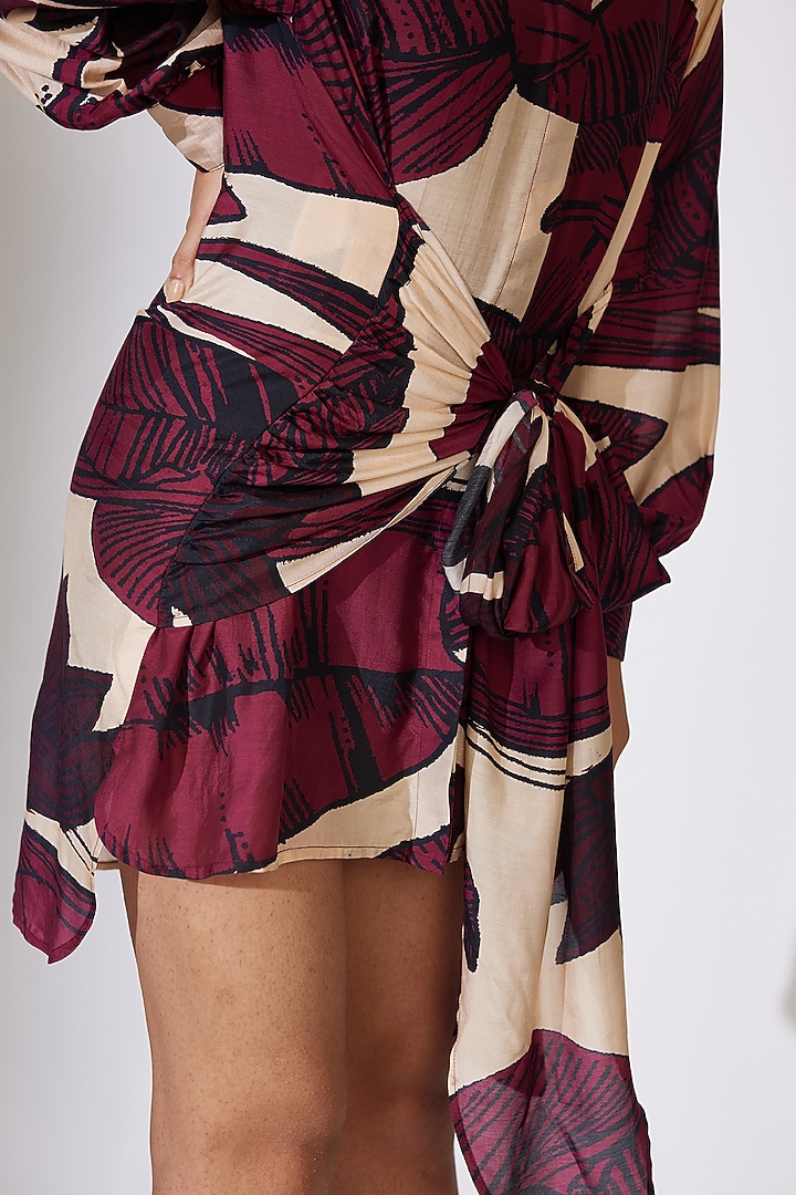 Off-White & Brown Heavy Cotton Silk Floral Printed Wrap Shirt by Koai at Pernia's Pop Up Shop