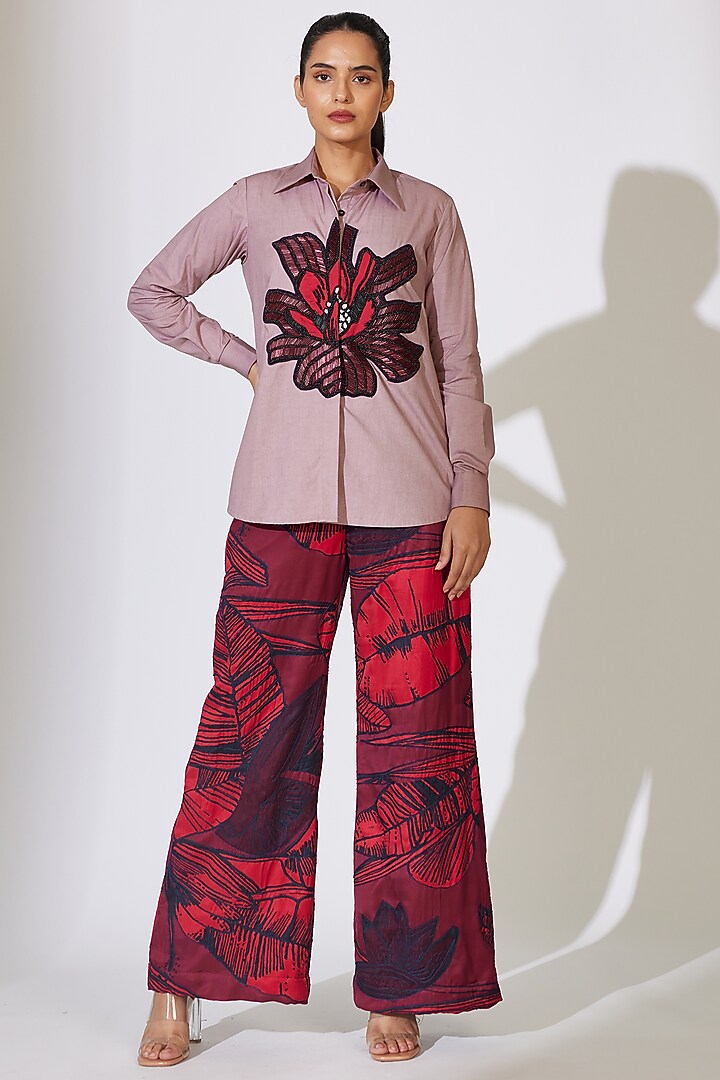Peach Poplin Cotton Patchwork Shirt by Koai at Pernia's Pop Up Shop