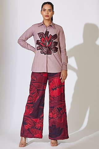 Peach Poplin Cotton Patchwork Shirt by Koai