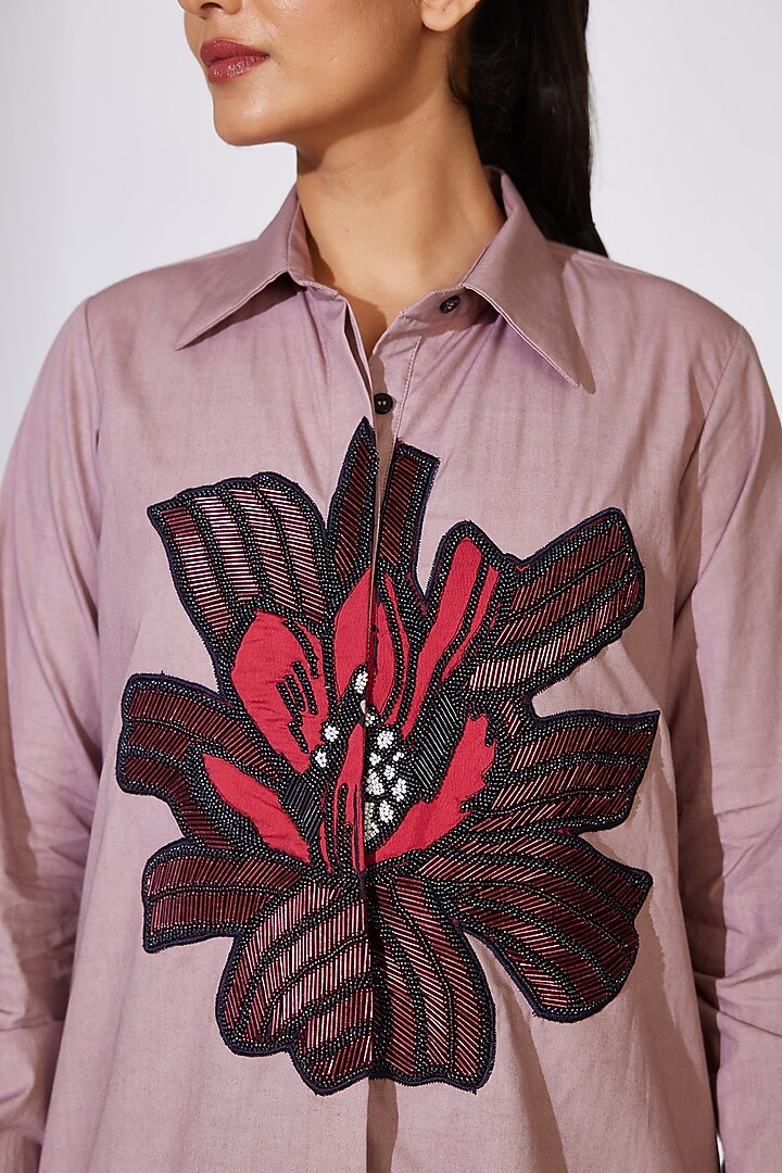 Peach Poplin Cotton Patchwork Shirt by Koai at Pernia's Pop Up Shop