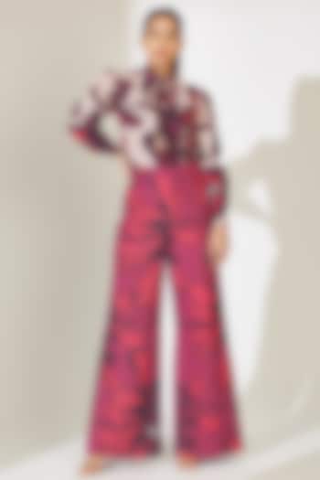 Red & Maroon Poplin Cotton Floral Printed Pants by Koai