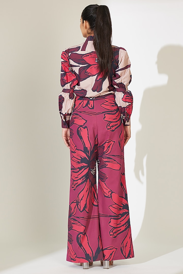 Red & Maroon Poplin Cotton Floral Printed Pants by Koai at Pernia's Pop Up Shop