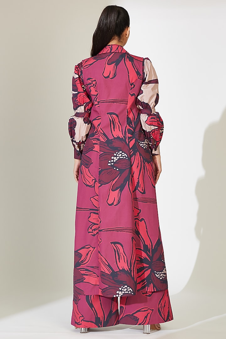 Red & Maroon Poplin Cotton Floral Printed Sleeveless Jacket by Koai at Pernia's Pop Up Shop