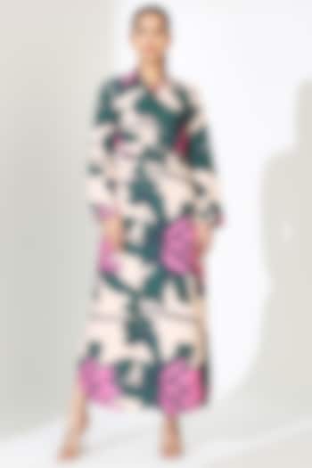 Multi-Colored Poplin Cotton Floral Printed Maxi Shirt Dress by Koai