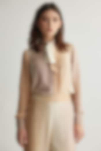 Off-White & Beige Muslin Cotton Silk Ombre Printed Shirt by Koai at Pernia's Pop Up Shop