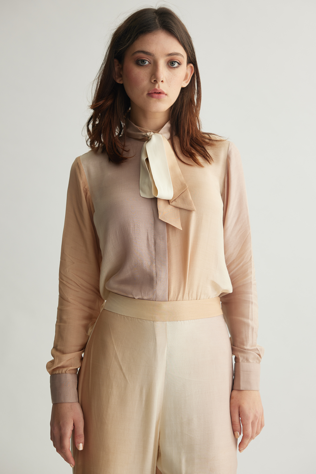 Off-White & Beige Muslin Cotton Silk Ombre Printed Shirt by Koai at Pernia's Pop Up Shop