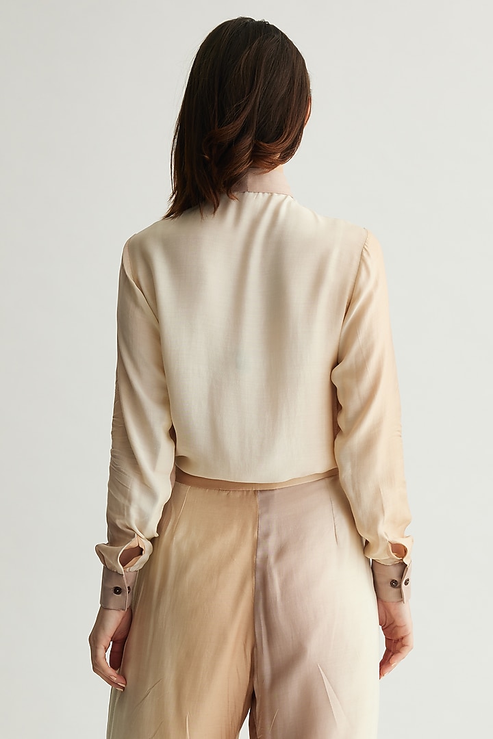 Off-White & Beige Muslin Cotton Silk Ombre Printed Shirt by Koai at Pernia's Pop Up Shop