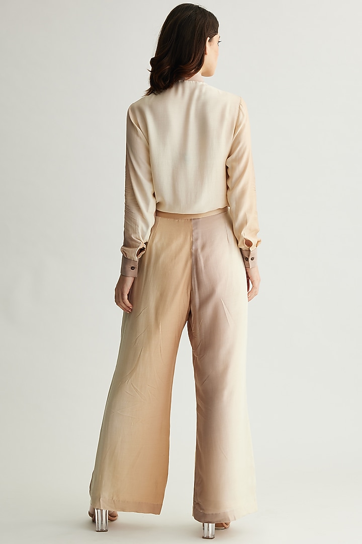 Off-White & Beige Muslin Cotton Silk Ombre Printed Pants by Koai at Pernia's Pop Up Shop