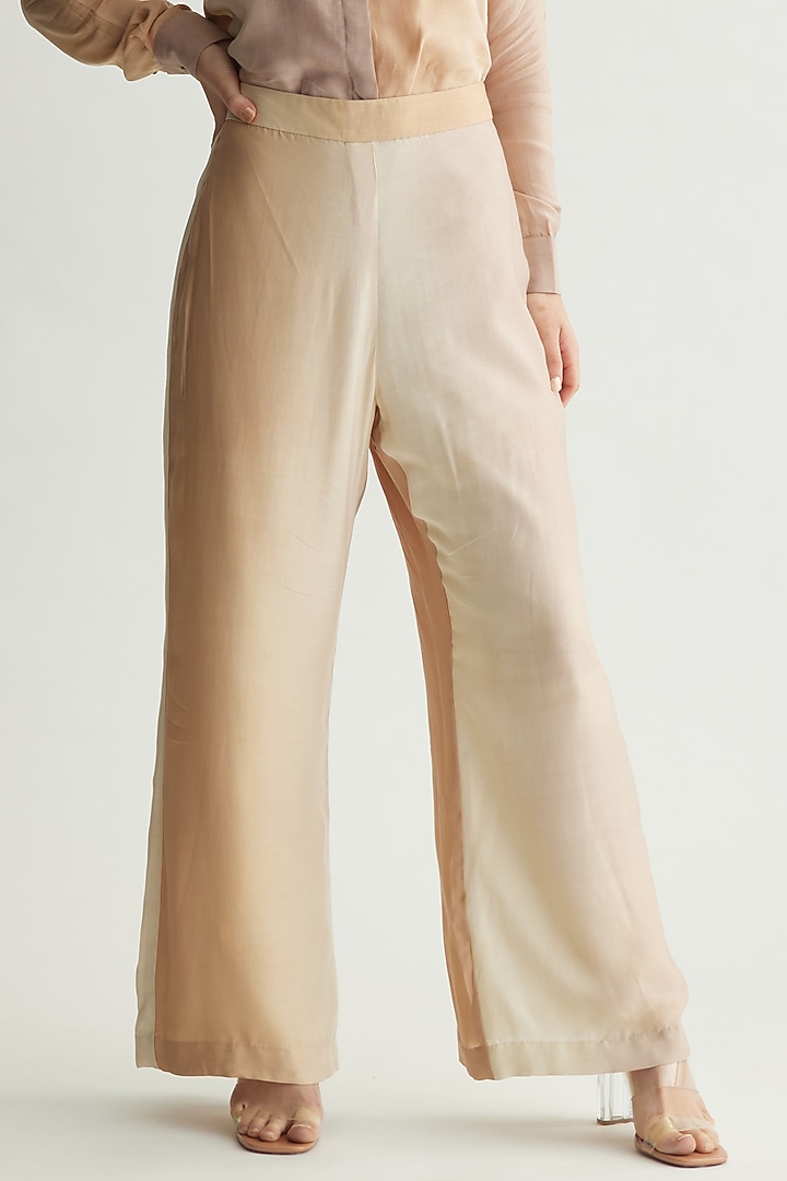 Off-White & Beige Muslin Cotton Silk Ombre Printed Pants by Koai at Pernia's Pop Up Shop
