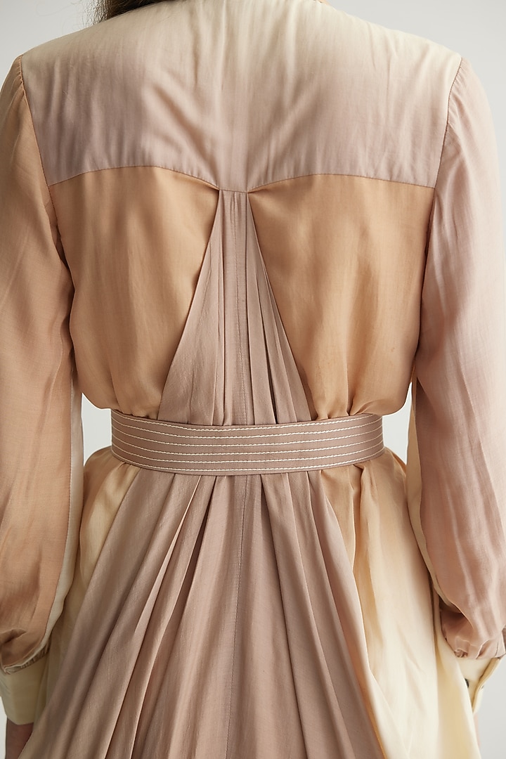 Off-White & Beige Muslin Cotton Silk Ombre Printed Vacation Shirt Dress by Koai at Pernia's Pop Up Shop