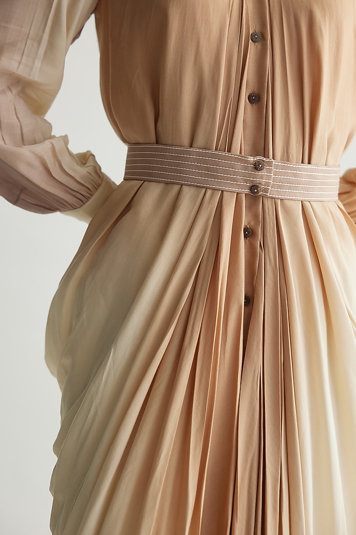 Off-White & Beige Muslin Cotton Silk Ombre Printed Vacation Shirt Dress by Koai at Pernia's Pop Up Shop