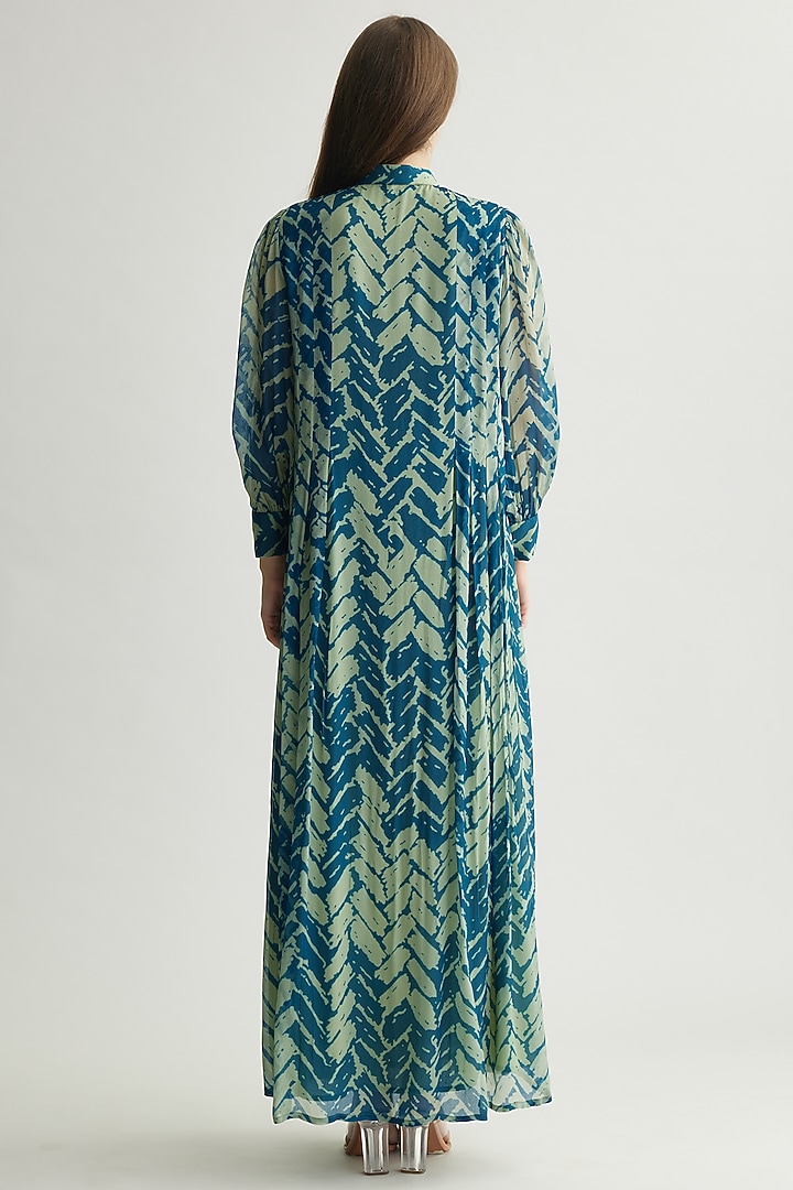 Aqua Blue Chiffon Chevron Printed Maxi Vacation Dress by Koai at Pernia's Pop Up Shop
