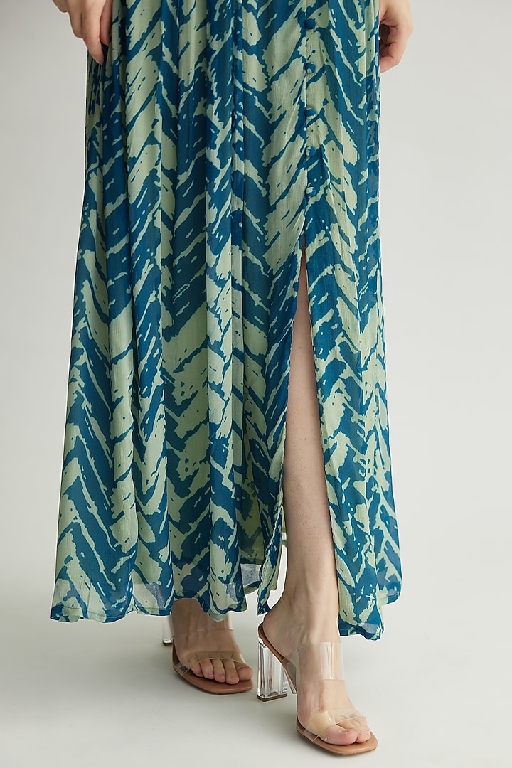 Aqua Blue Chiffon Chevron Printed Maxi Vacation Dress by Koai at Pernia's Pop Up Shop
