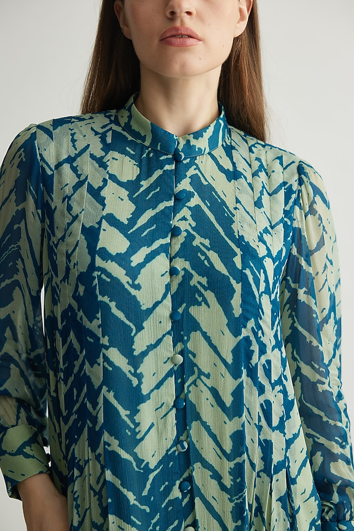 Aqua Blue Chiffon Chevron Printed Maxi Vacation Dress by Koai at Pernia's Pop Up Shop