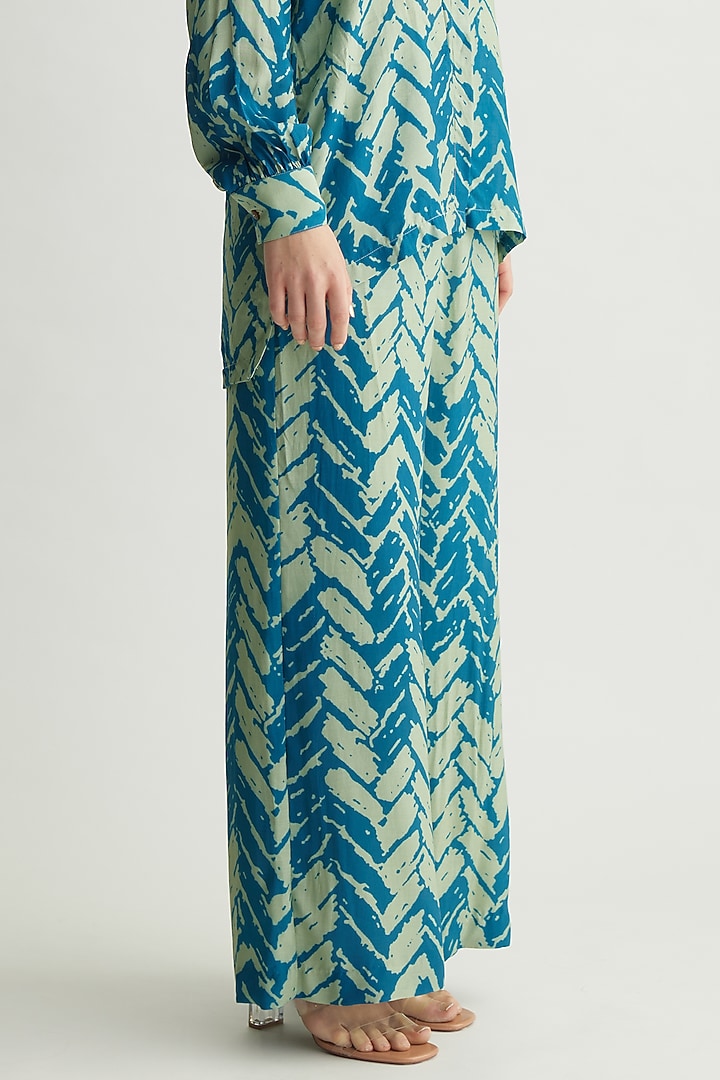 Aqua Blue Muslin Cotton Silk Chevron Printed Pants by Koai at Pernia's Pop Up Shop
