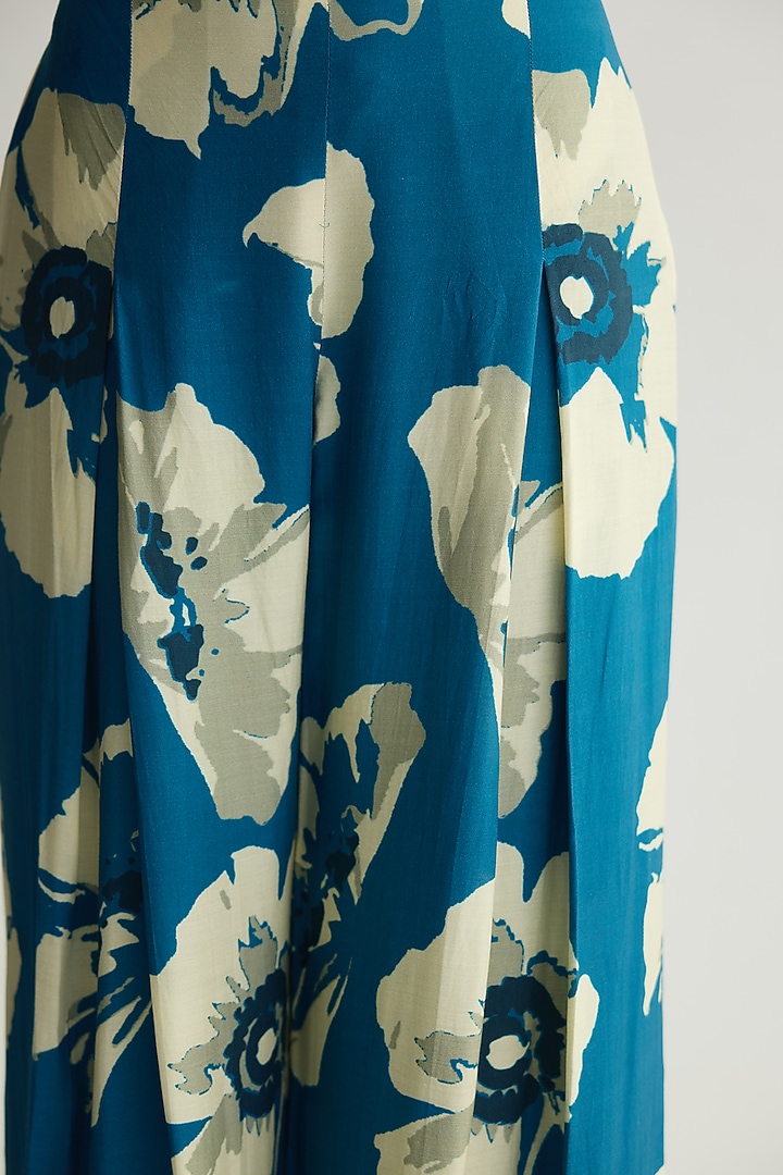 Blue & White Muslin Cotton Silk Floral Pleated Pants by Koai at Pernia's Pop Up Shop