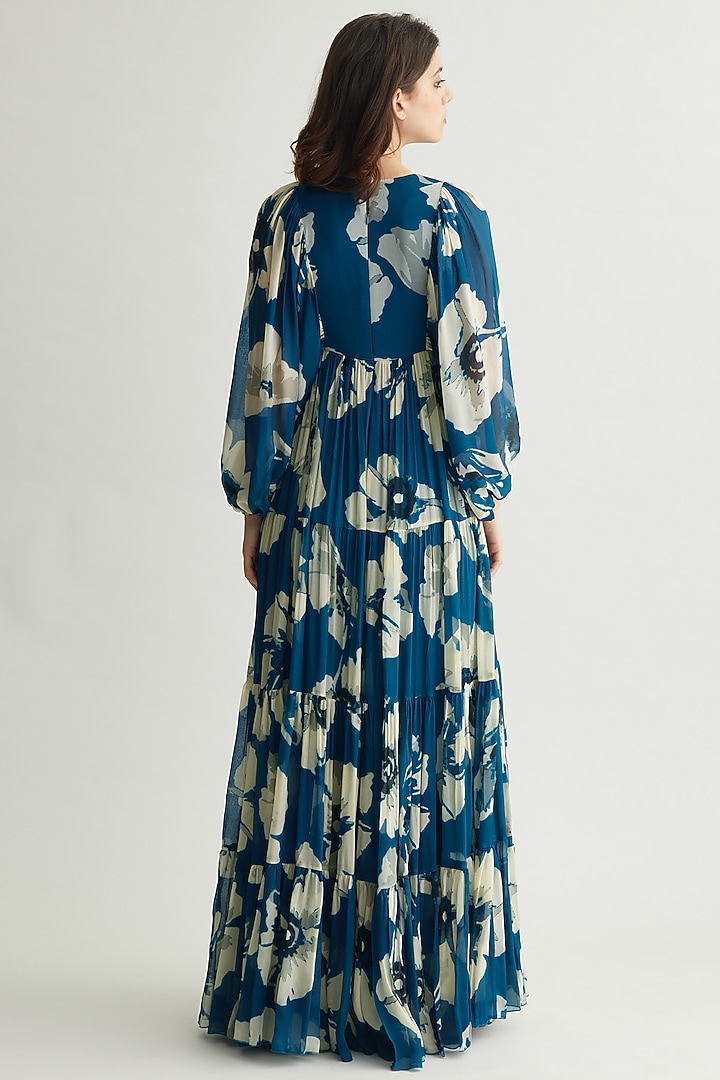 Blue & White Chiffon Floral Jumpsuit by Koai at Pernia's Pop Up Shop